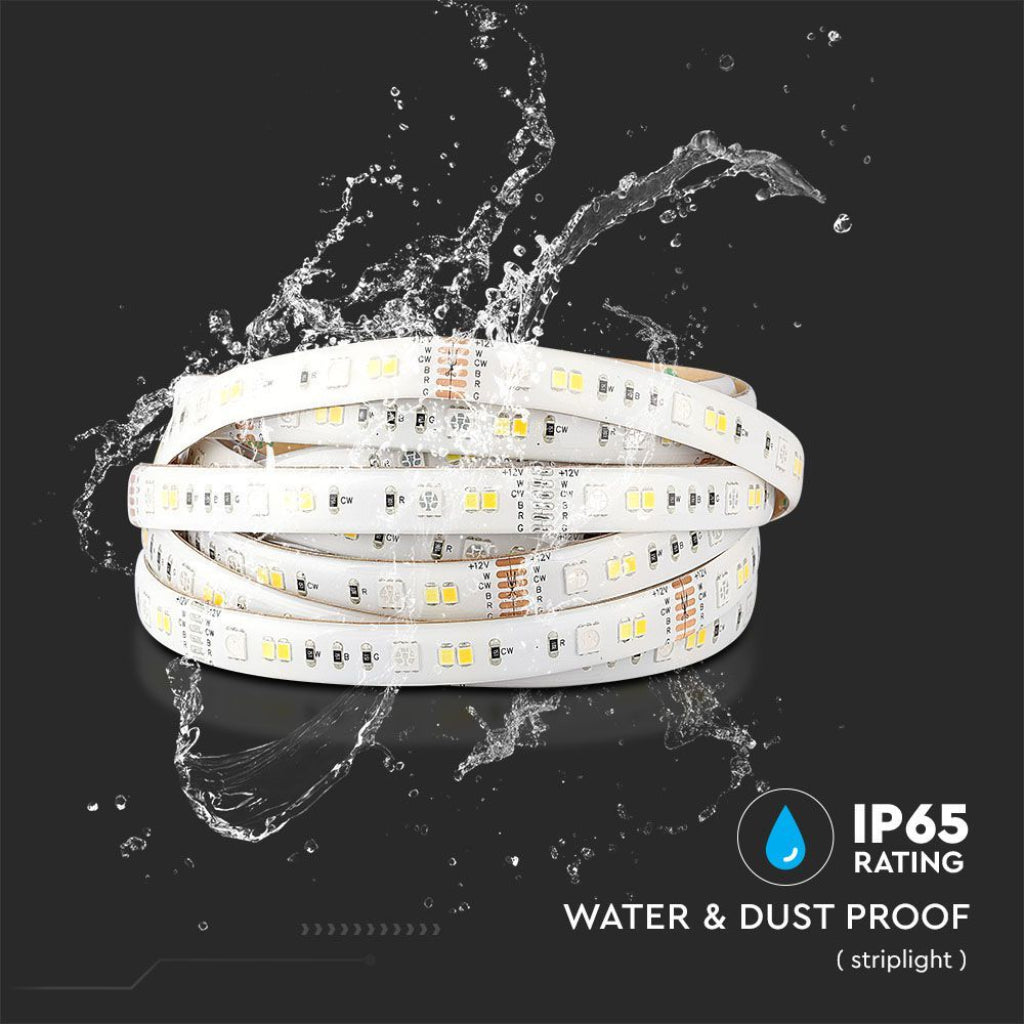Zestaw V-TAC do taśm LED SMD5050 15W/m 90 LED/m RGB+3IN1 5m Kompatybilny z Alexa i Google Home z pilotem i zasilaczem IP65